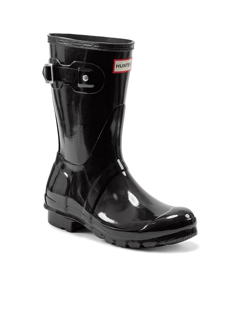 Hunter Glossy Black Mid-Calf Rain Boot with Side Buckle